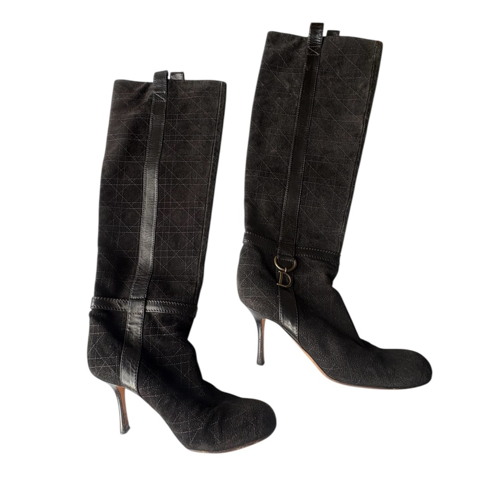 Christian Dior Cannage Pattern Black Suede Knee Boots Size EU 39 - Picture 3 of 11